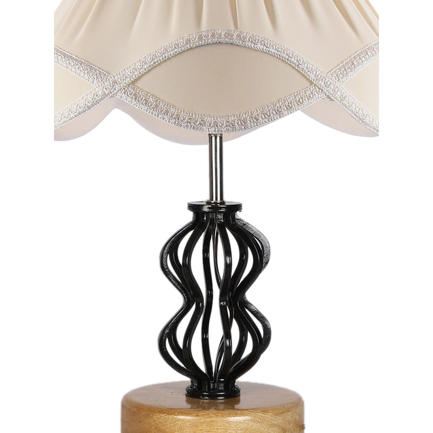 Sleek Contemporary Off-White Metal & Wood Table Lamp with Shade Without Bulb | 12 x 17 inches