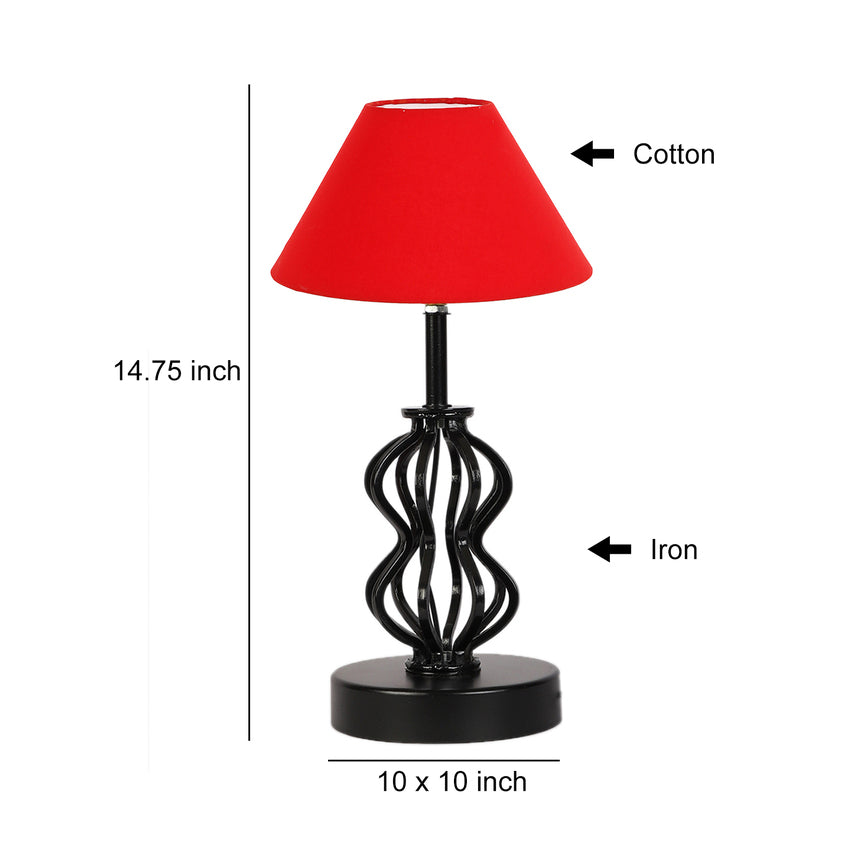 Rich Red Luxurious Metal & Wood Table Lamp with Shade Without Bulb | 10 x 15 inches