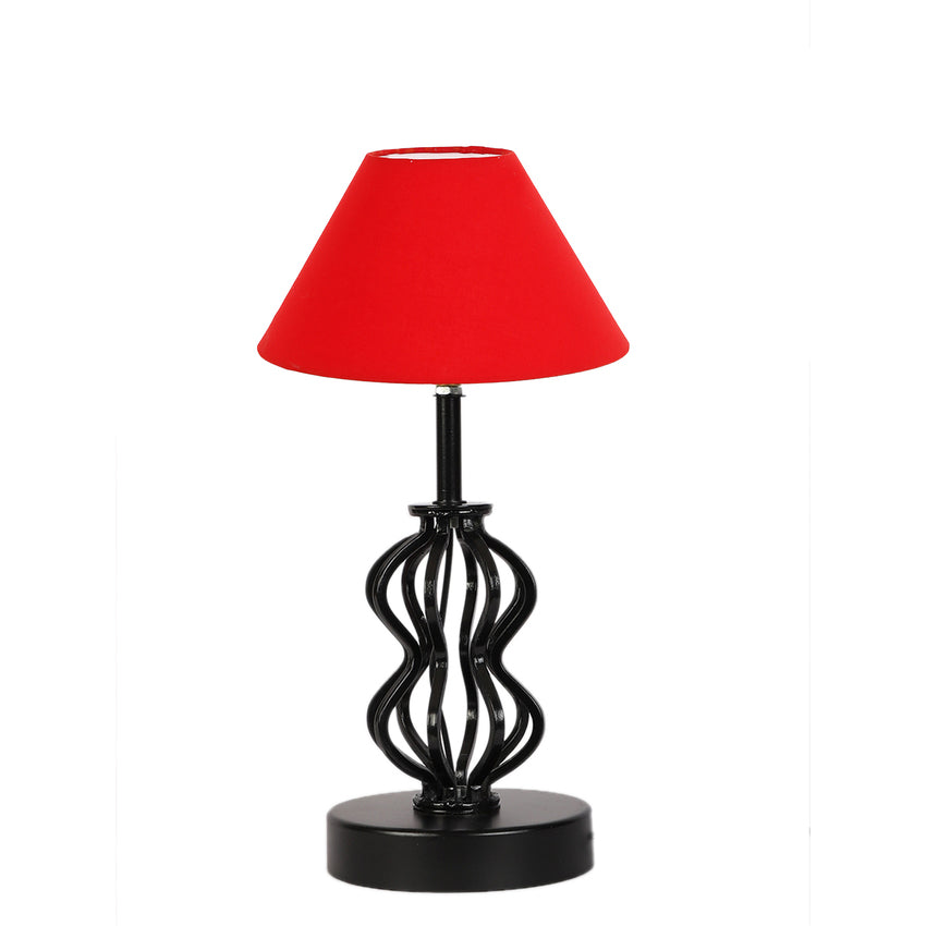 Rich Red Luxurious Metal & Wood Table Lamp with Shade Without Bulb | 10 x 15 inches