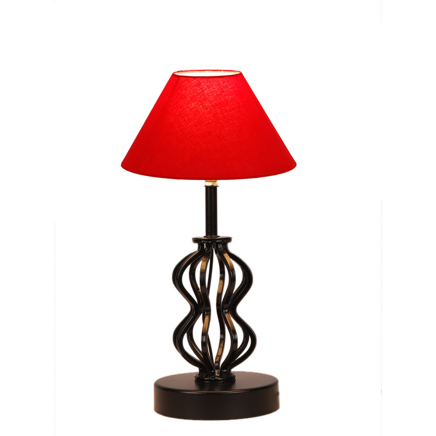 Rich Red Luxurious Metal & Wood Table Lamp with Shade Without Bulb | 10 x 15 inches