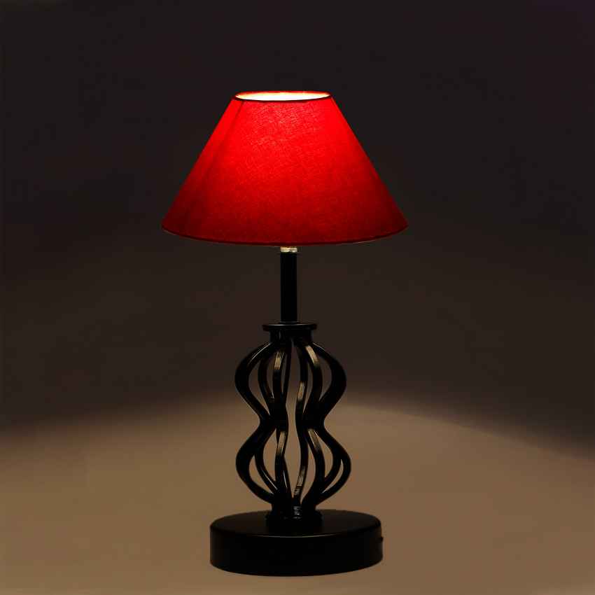 Rich Red Luxurious Metal & Wood Table Lamp with Shade Without Bulb | 10 x 15 inches