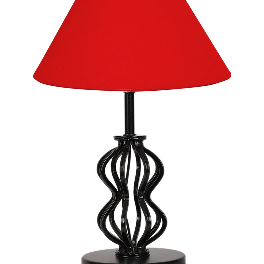 Rich Red Luxurious Metal & Wood Table Lamp with Shade Without Bulb | 10 x 15 inches