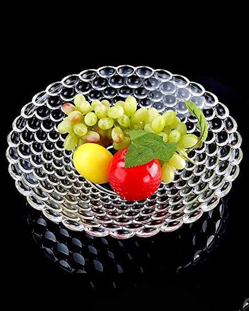 Elegant Floral Design Transparent Round Glass Food Serving Plates | 10 inches