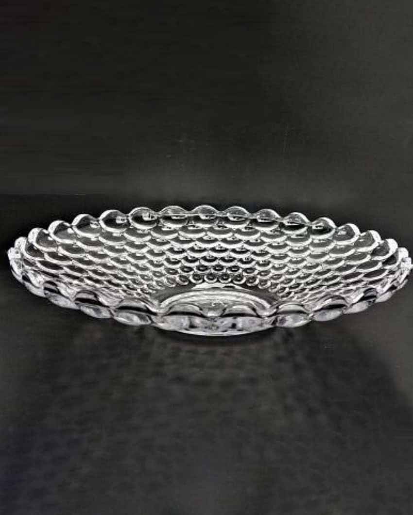 Elegant Floral Design Transparent Round Glass Food Serving Plates | 10 inches