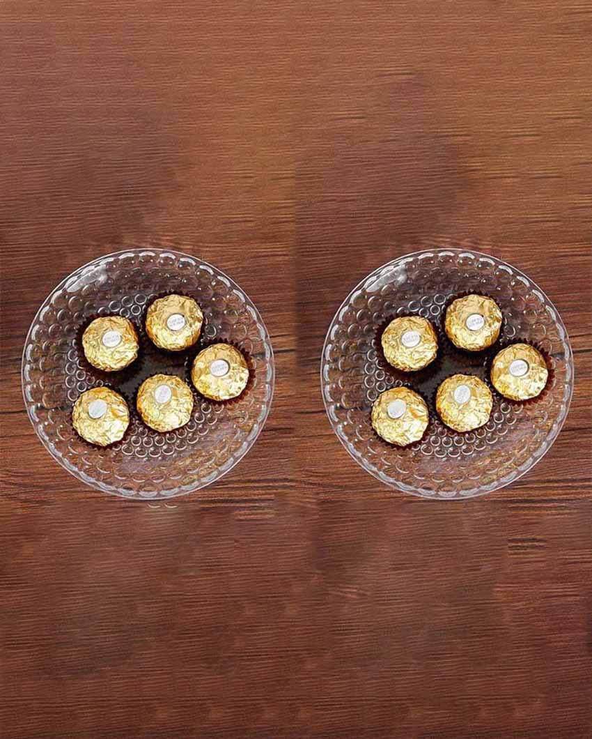 Elegant Floral Design Transparent Round Glass Food Serving Plates | 10 inches