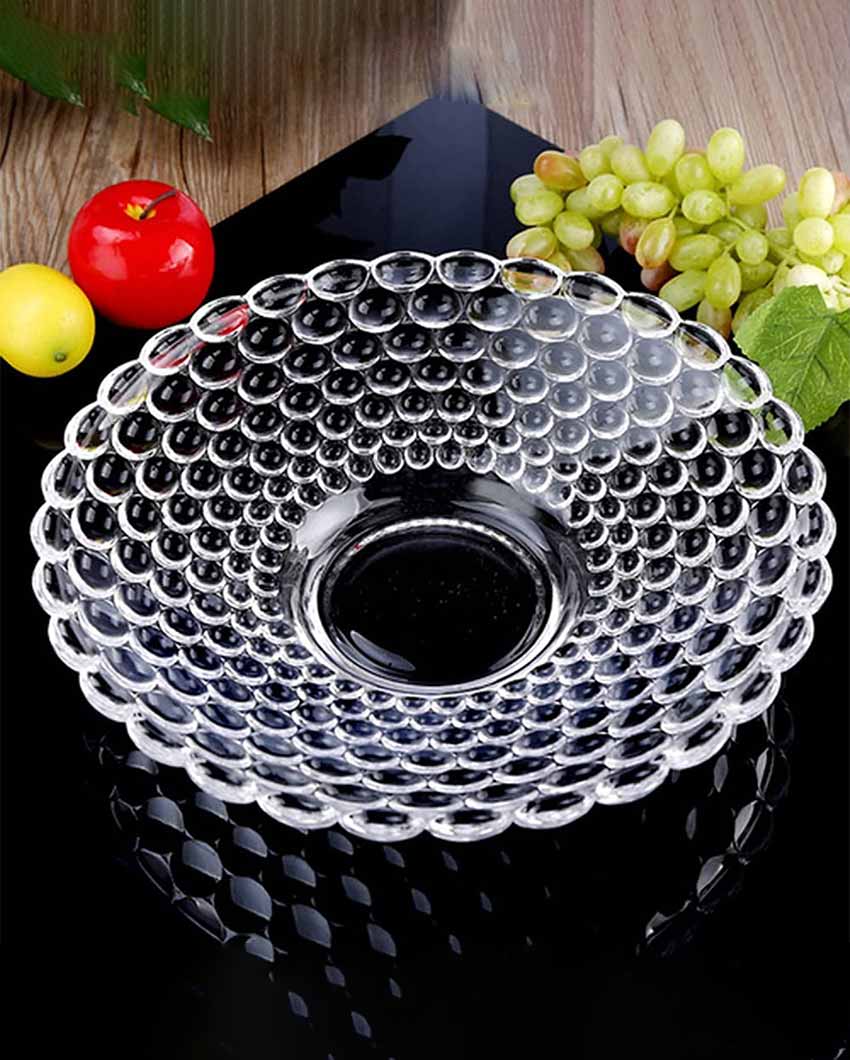 Elegant Floral Design Transparent Round Glass Food Serving Plates | 10 inches