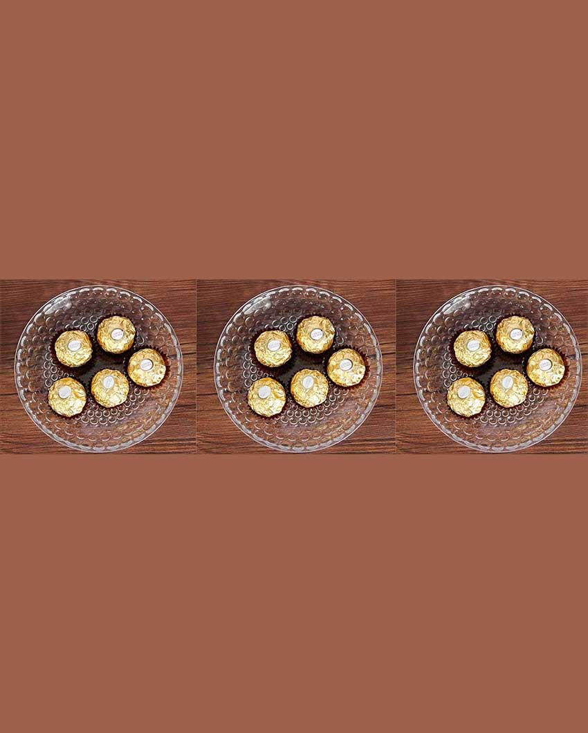 Elegant Floral Design Transparent Round Glass Food Serving Plates | 10 inches