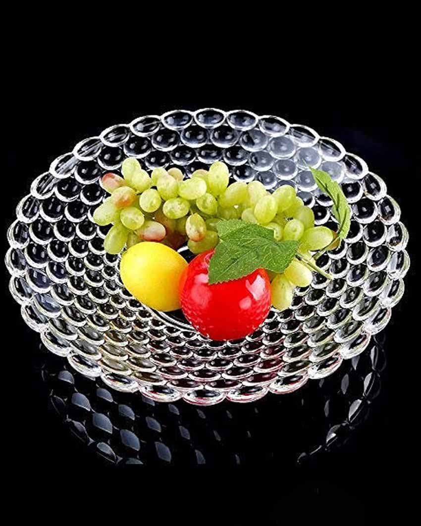 Elegant Floral Design Transparent Round Glass Food Serving Plates | 10 inches