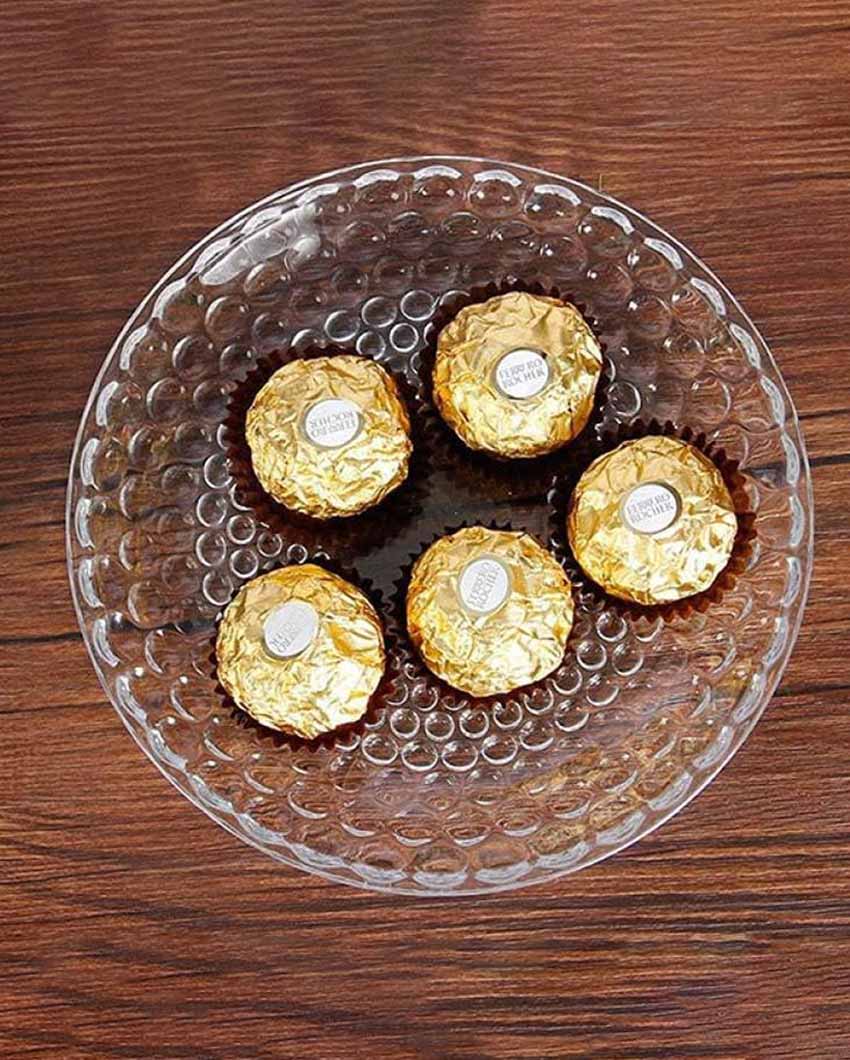 Elegant Floral Design Transparent Round Glass Food Serving Plates | 10 inches
