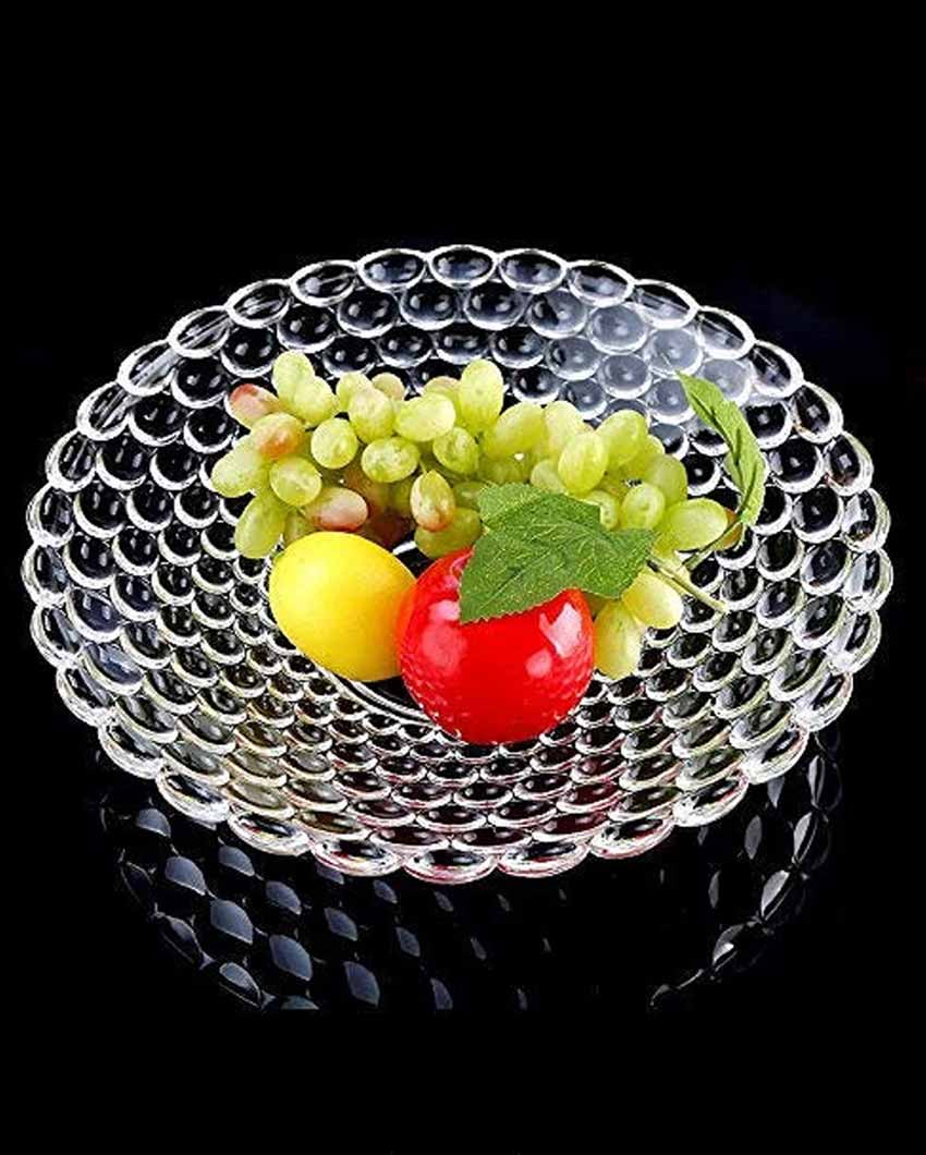 Elegant Floral Design Transparent Round Glass Food Serving Plates | 10 inches