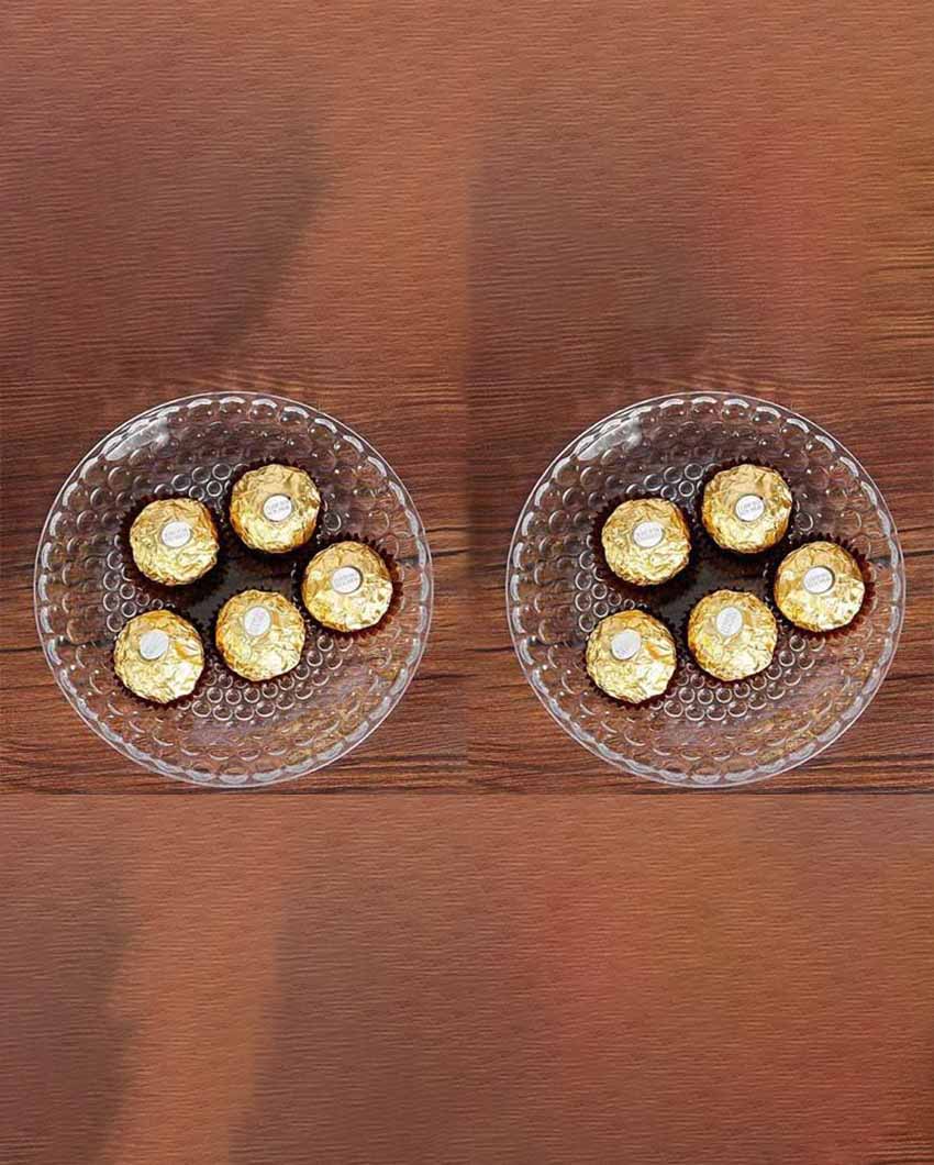 Elegant Floral Design Transparent Round Glass Food Serving Plates | 10 inches