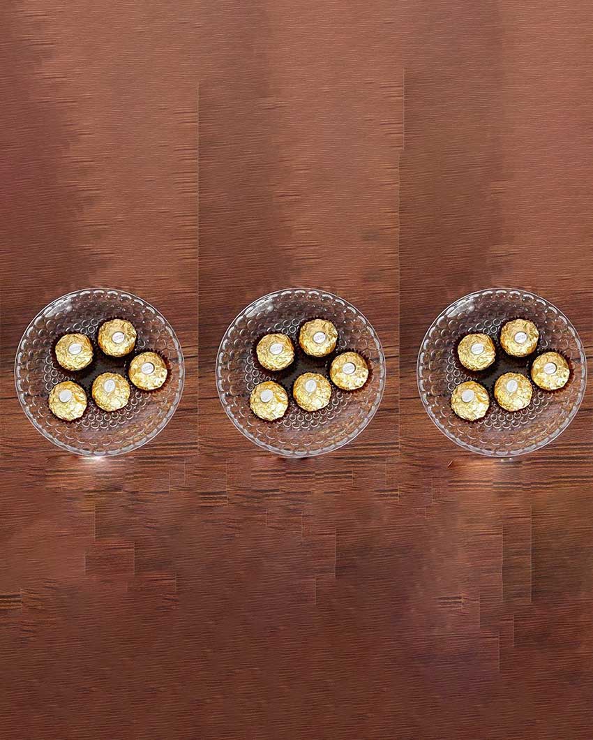 Elegant Floral Design Transparent Round Glass Food Serving Plates | 10 inches