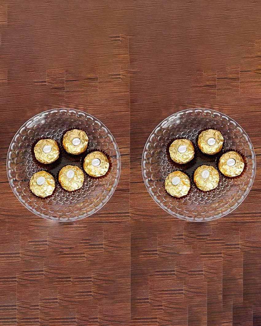 Elegant Floral Design Transparent Round Glass Food Serving Plates | 10 inches