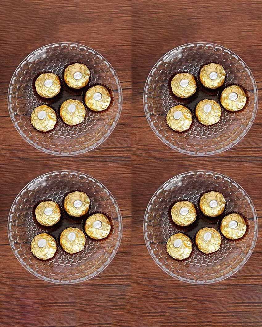 Elegant Floral Design Transparent Round Glass Food Serving Plates | 10 inches