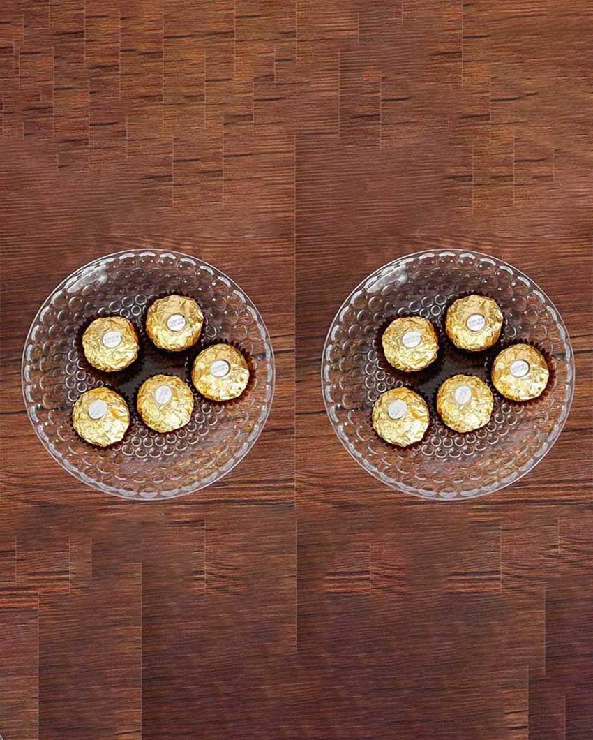 Elegant Floral Design Transparent Round Glass Food Serving Plates | 10 inches