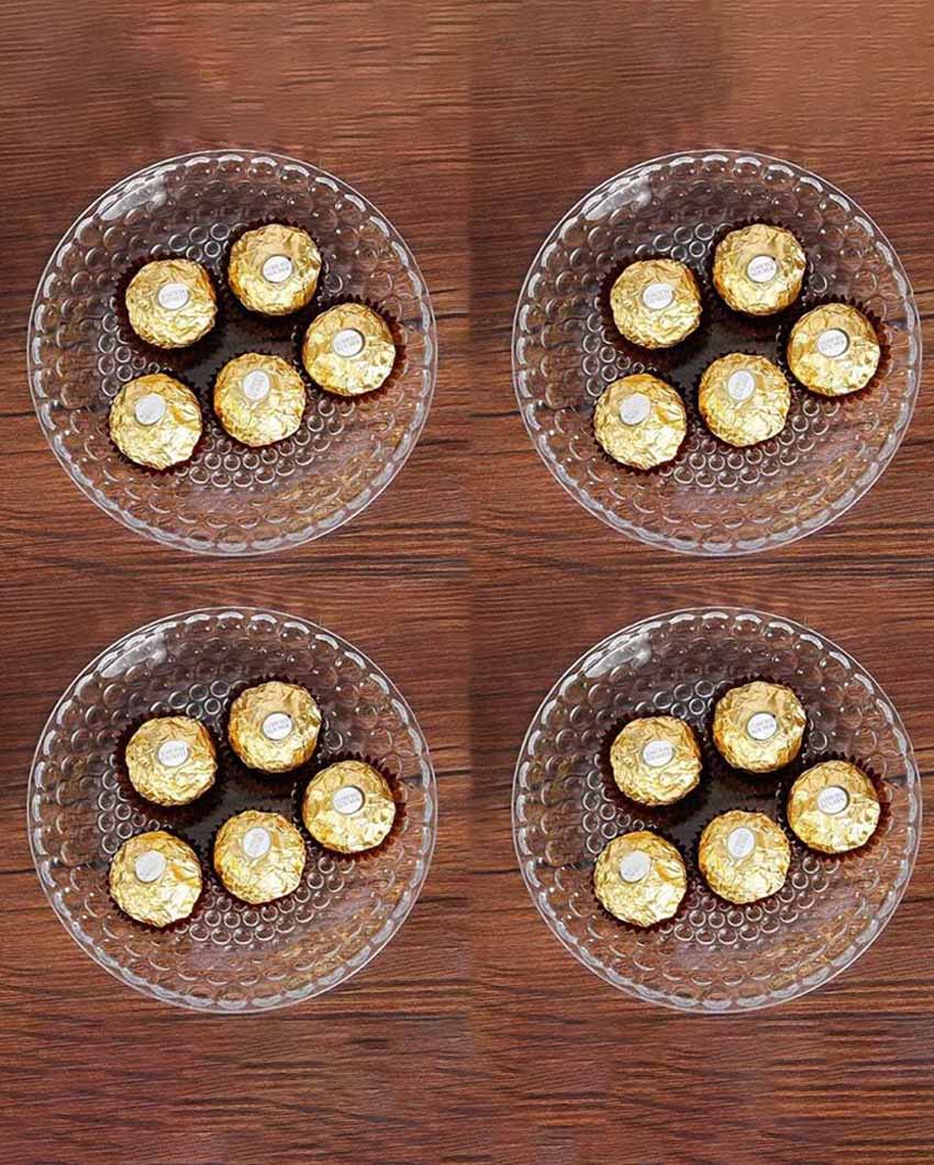 Elegant Floral Design Transparent Round Glass Food Serving Plates | 10 inches