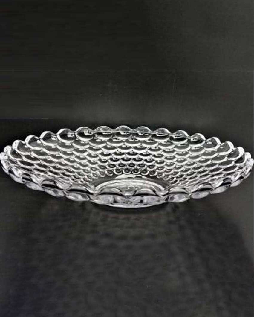 Elegant Floral Design Transparent Round Glass Food Serving Plates | 10 inches