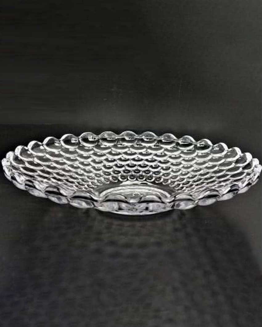 Elegant Floral Design Transparent Round Glass Food Serving Plates | 10 inches