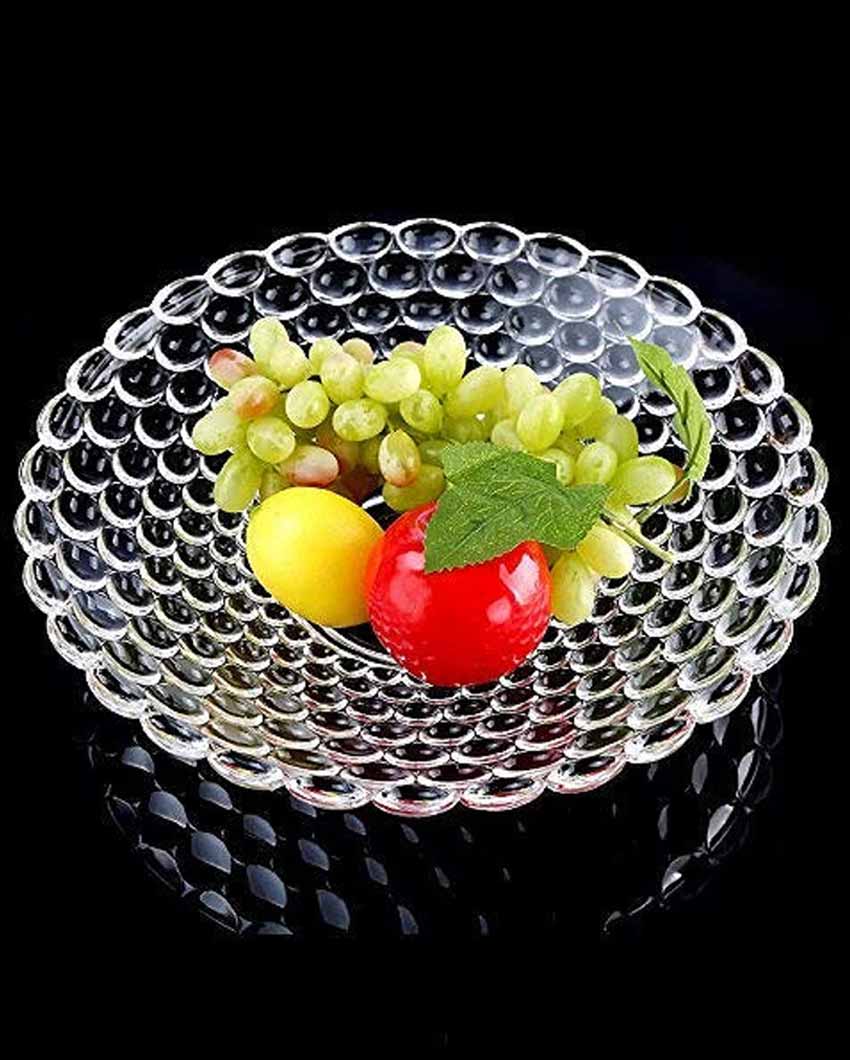 Elegant Floral Design Transparent Round Glass Food Serving Plates | 10 inches
