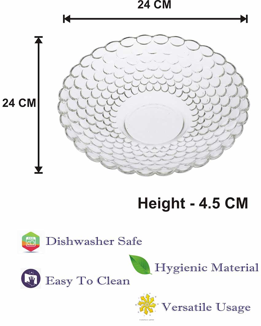Elegant Floral Design Transparent Round Glass Food Serving Plates | 10 inches