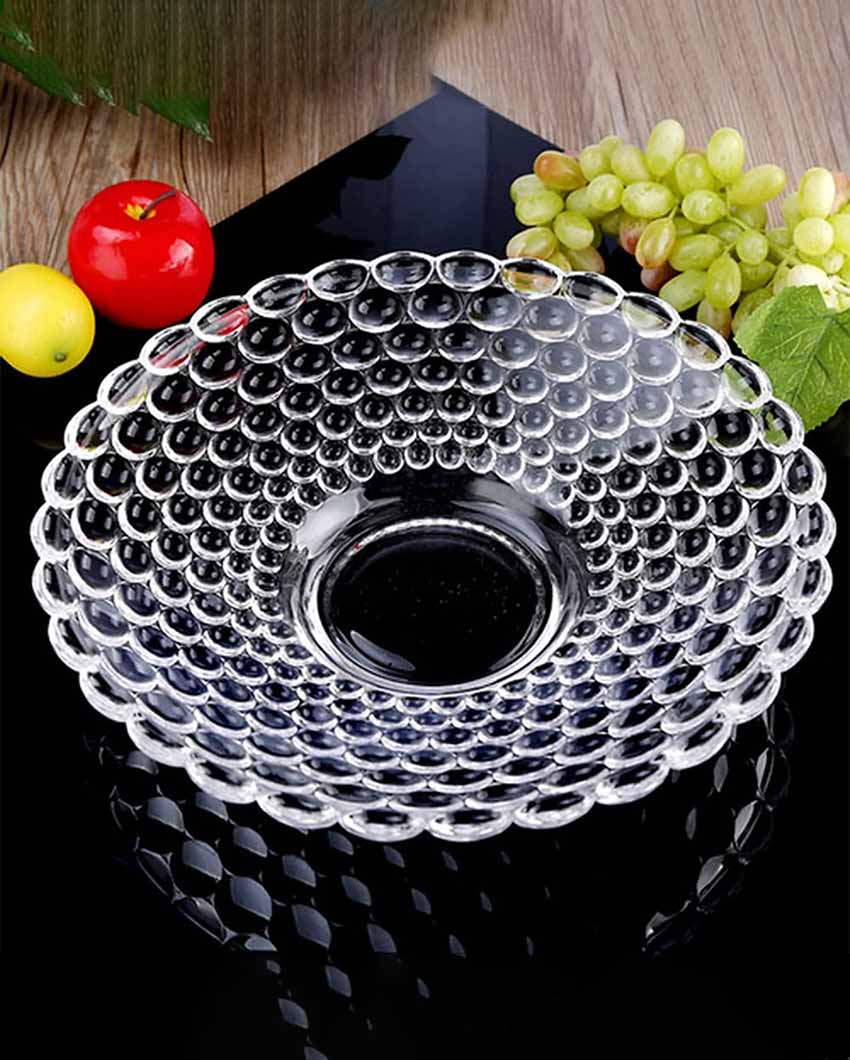 Elegant Floral Design Transparent Round Glass Food Serving Plates | 10 inches