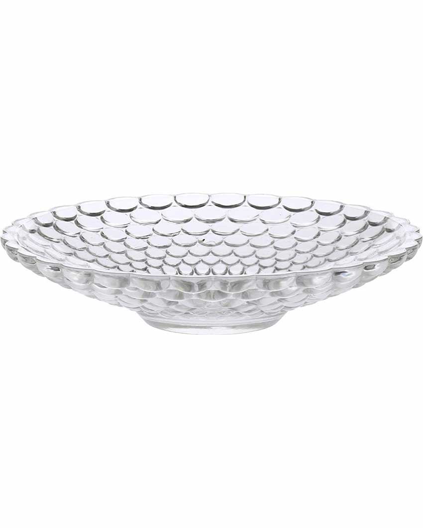 Elegant Floral Design Transparent Round Glass Food Serving Plates | 10 inches