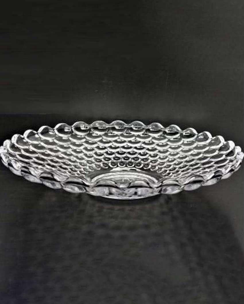 Elegant Floral Design Transparent Round Glass Food Serving Plates | 10 inches