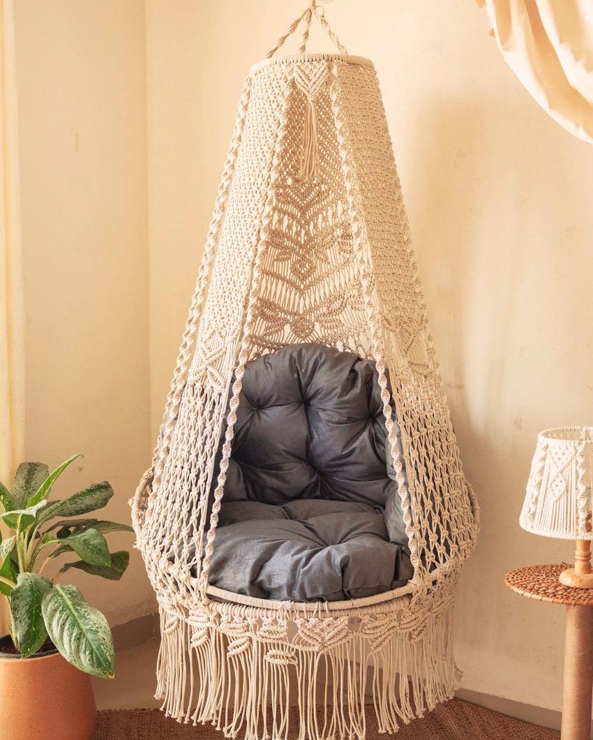 Serene Azure Offwhite Breeze Hanging Swing | 78 x 35 x 35 inches