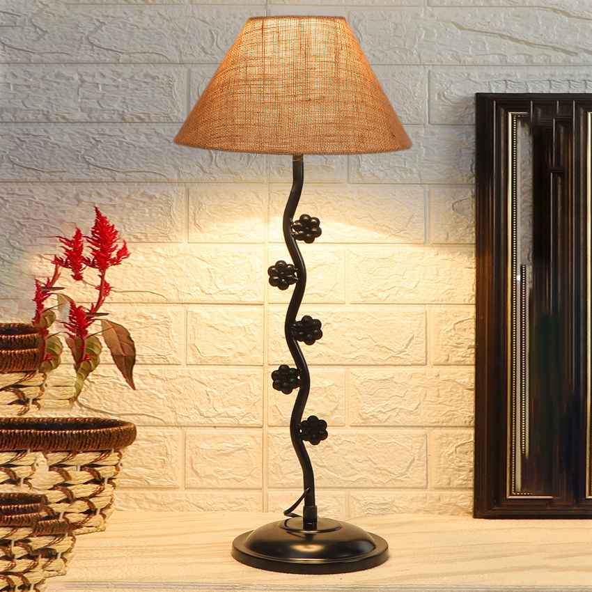 Graceful Beige Metal Table Lamp with Shade Without Bulb | 10 x 23 inches