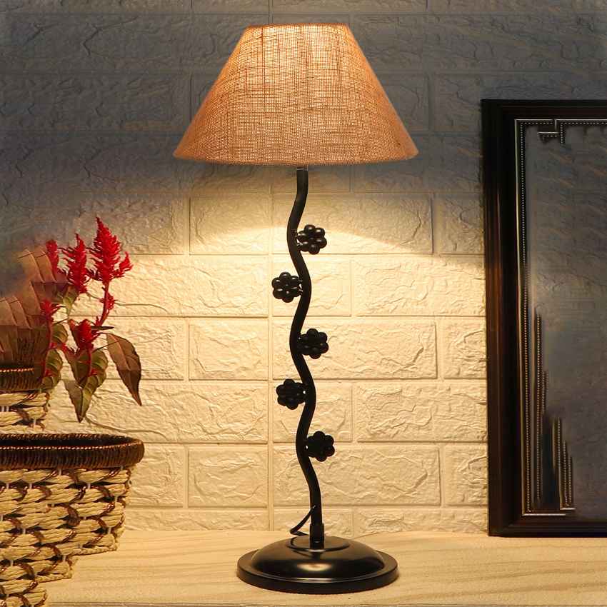 Graceful Beige Metal Table Lamp with Shade Without Bulb | 10 x 23 inches