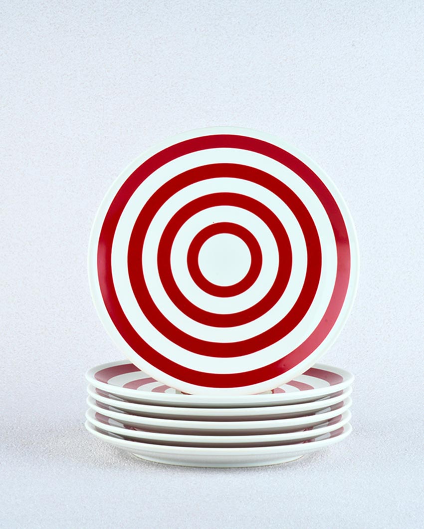 Bold & Vibrant Red Porcelain Quarter Plates | Set of 6 | 7 inches