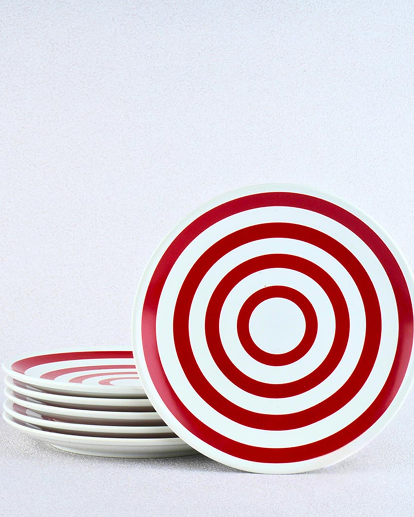 Bold & Vibrant Red Porcelain Quarter Plates | Set of 6 | 7 inches