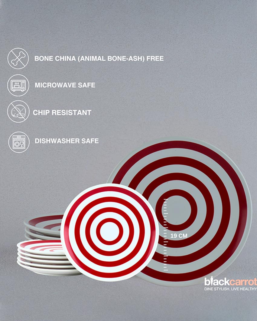 Bold & Vibrant Red Porcelain Quarter Plates | Set of 6 | 7 inches
