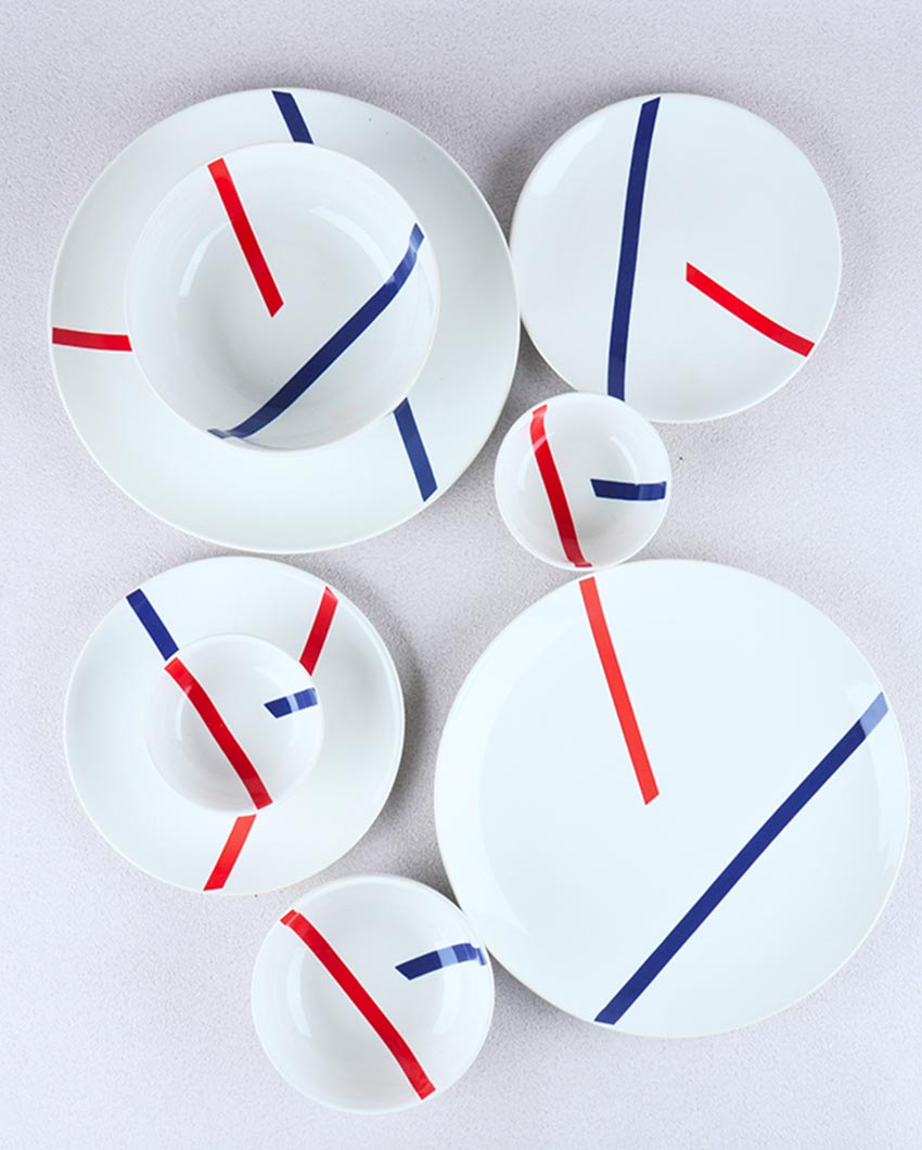 Stylishly Sleek TAMO White Porcelain Dinner Set | Pack of 21