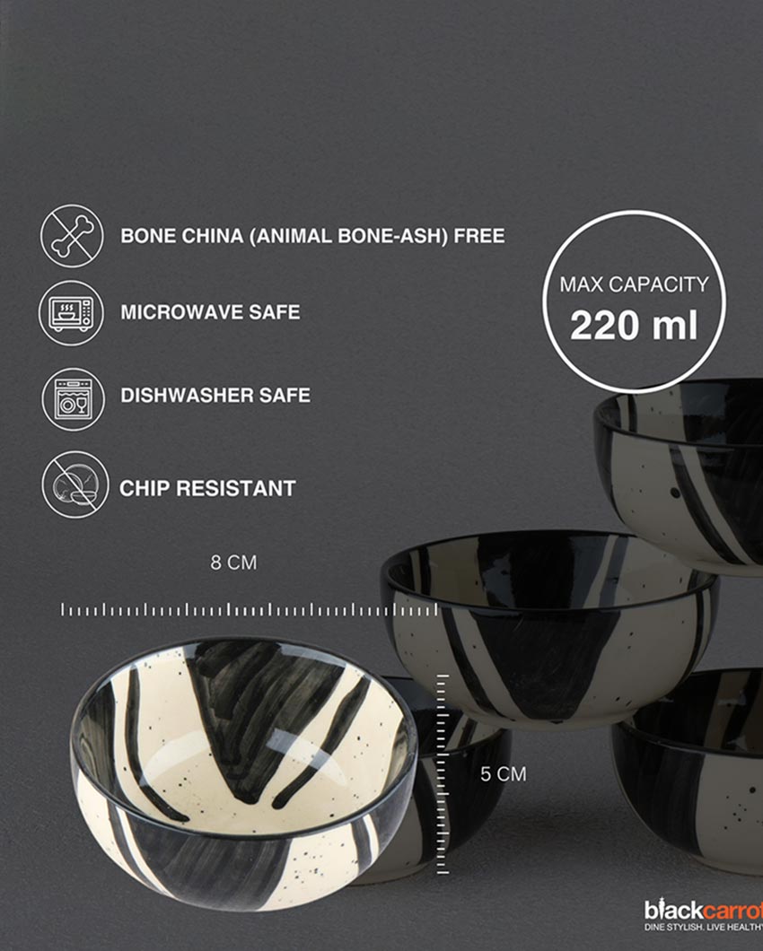 Beautifully Crafted Splash Stoneware Small Bowl | Set of 6 | 2 x 2 inches | 220ml