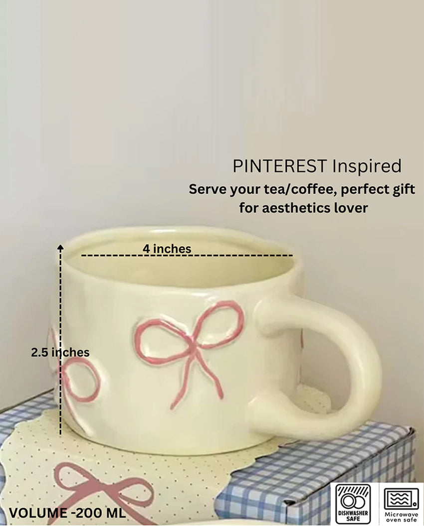 Elegant Tied White Bow Coffee Cup | 3 x 4 inches