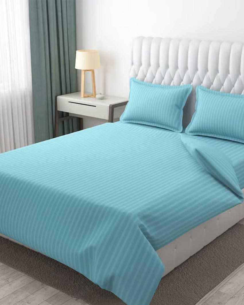 Classic Striped Cotton Double Bed Bedsheet With 2 Pillow Cover | 100 x 90 x 3 inches