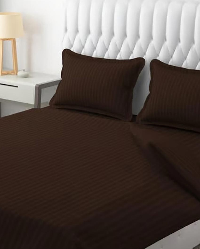 Classic Striped Cotton Double Bed Bedsheet With 2 Pillow Cover | 100 x 90 x 3 inches