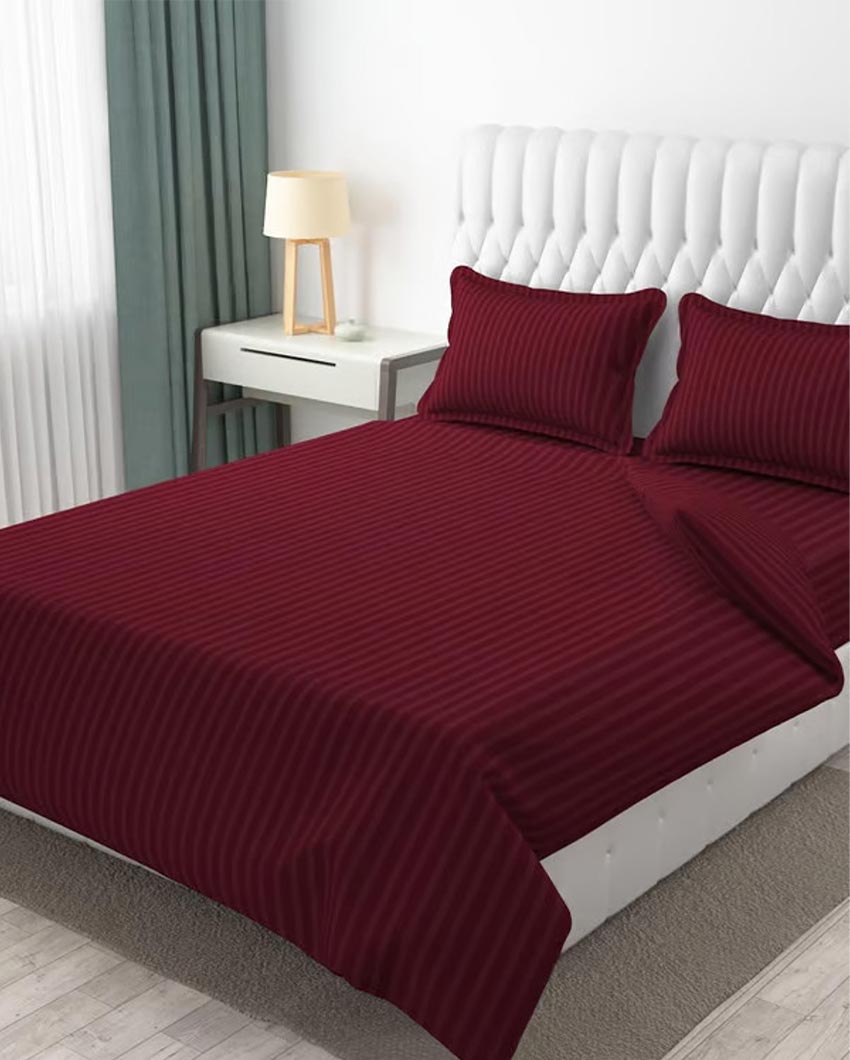 Classic Striped Cotton Double Bed Bedsheet With 2 Pillow Cover | 100 x 90 x 3 inches