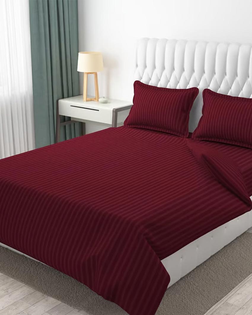 Classic Striped Cotton Double Bed Bedsheet With 2 Pillow Cover | 100 x 90 x 3 inches