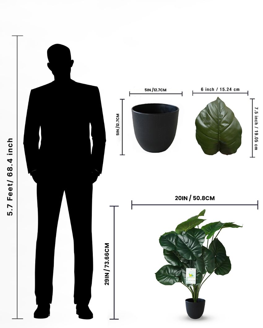Green Philodendron Polyester Artificial Plant with Pot | 18 Leaves | 2 feet