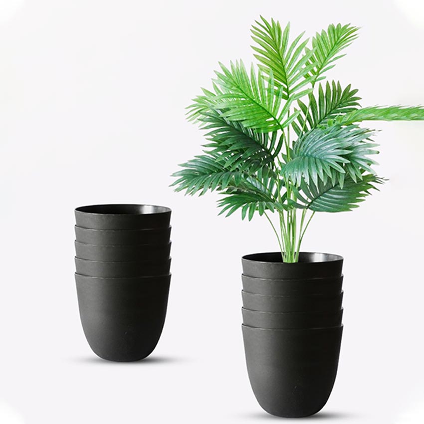 Modern Stackable Matte Black Round Pots Without Plant | 7 x 4 inches