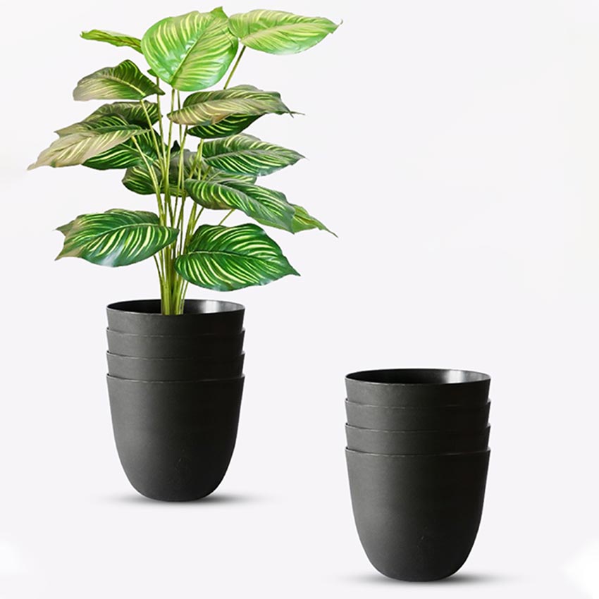 Modern Stackable Matte Black Round Pots Without Plant | 7 x 4 inches