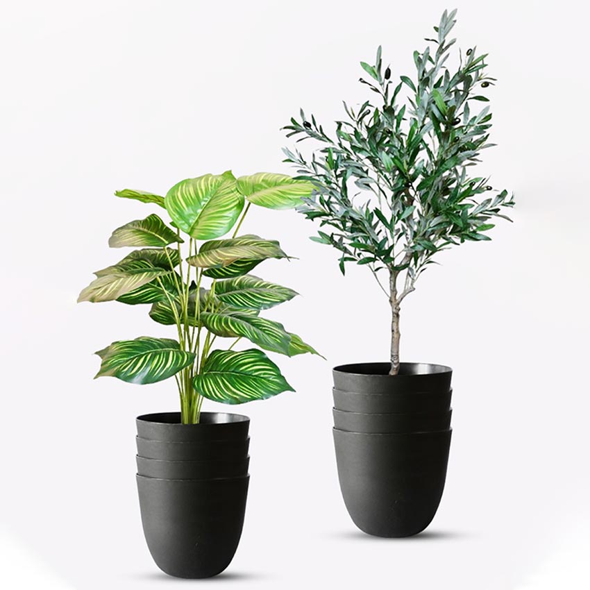 Modern Stackable Matte Black Round Pots Without Plant | 7 x 4 inches