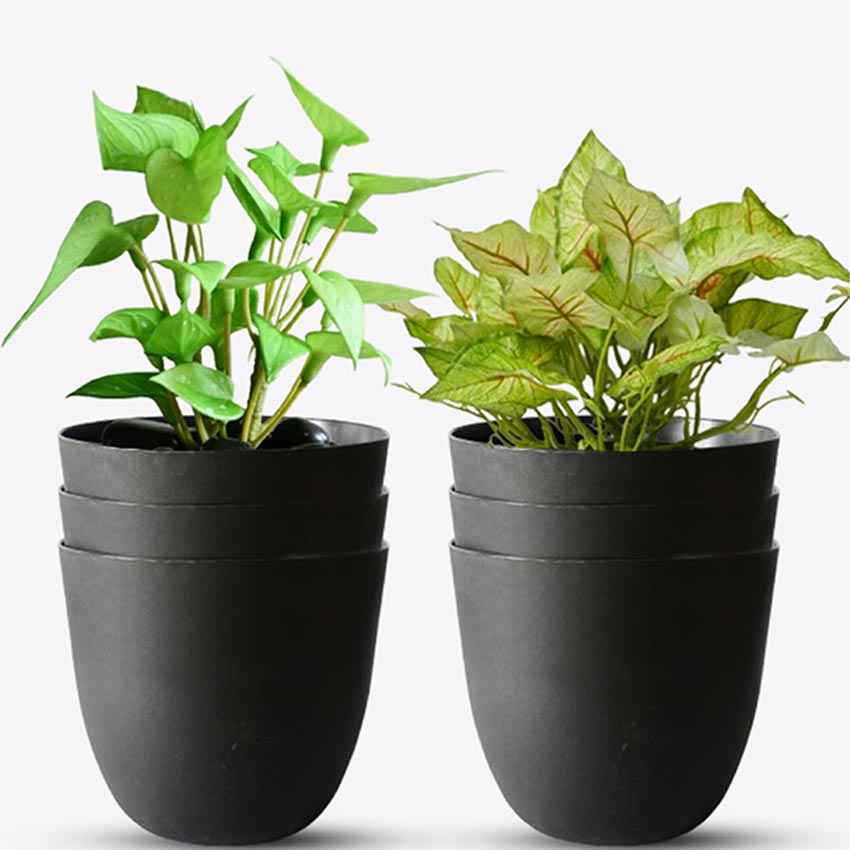 Modern Stackable Matte Black Round Pots Without Plant | 7 x 4 inches