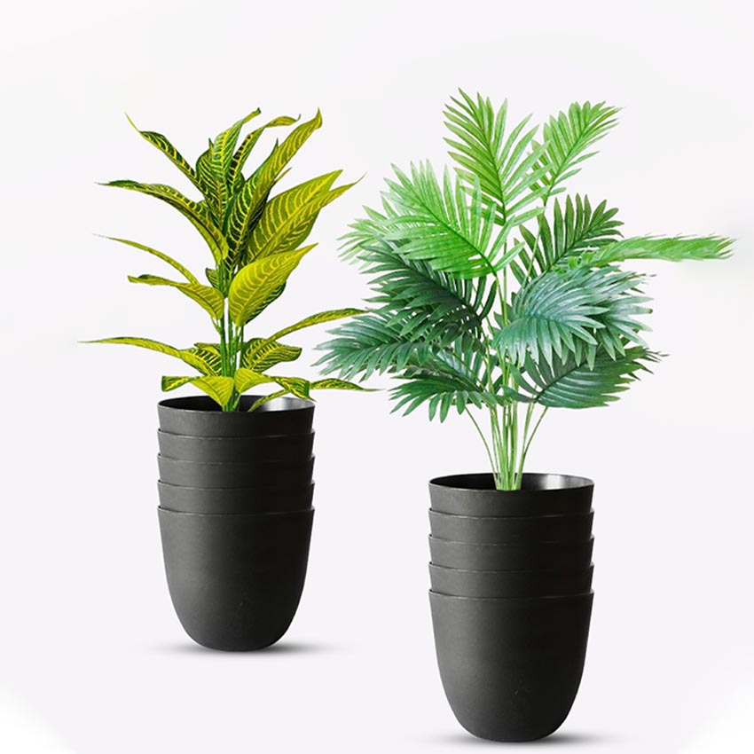 Modern Stackable Matte Black Round Pots Without Plant | 7 x 4 inches