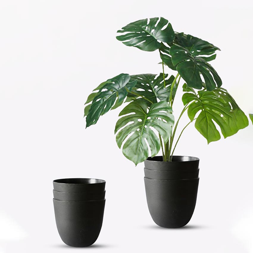 Modern Stackable Matte Black Round Pots Without Plant | 7 x 4 inches