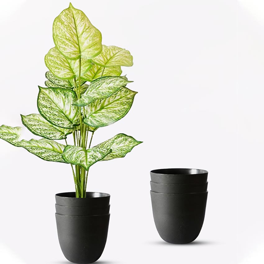 Modern Stackable Matte Black Round Pots Without Plant | 7 x 4 inches