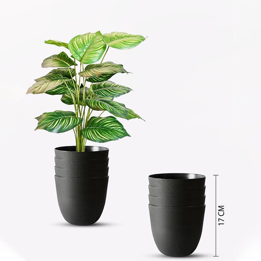 Modern Stackable Matte Black Round Pots Without Plant | 7 x 4 inches
