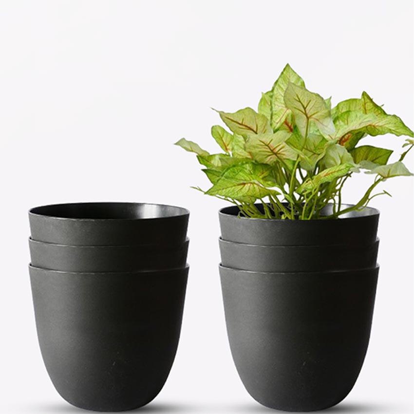 Modern Stackable Matte Black Round Pots Without Plant | 7 x 4 inches